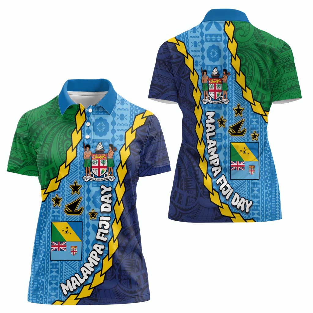 Malampa Fiji Day Women Polo Shirt National Symbols with Tapa Tribal and Polynesian Tattoo