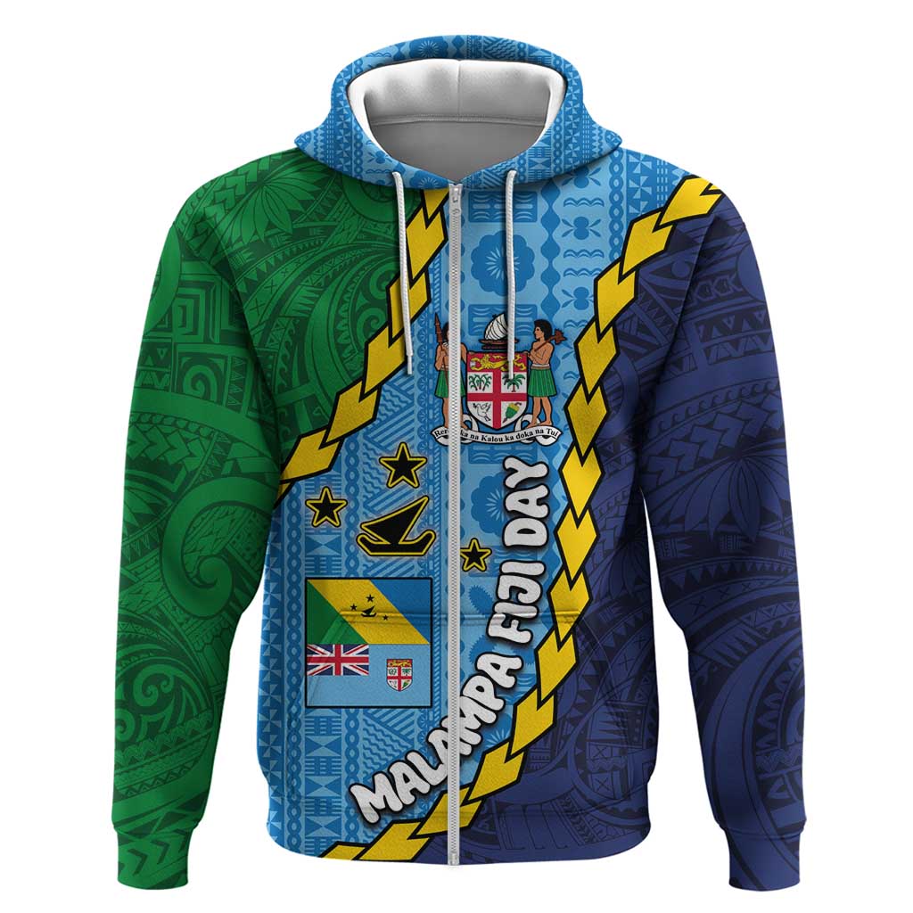 Malampa Fiji Day Zip Hoodie National Symbols with Tapa Tribal and Polynesian Tattoo