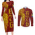 Tonga 676 Ngatu Tribal Tattoo Couples Matching Long Sleeve Bodycon Dress and Long Sleeve Button Shirt