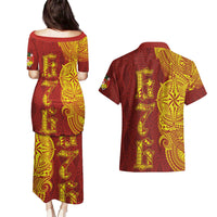 Tonga 676 Ngatu Tribal Tattoo Couples Matching Puletasi and Hawaiian Shirt LT03 - Polynesian Pride