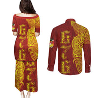 Tonga 676 Ngatu Tribal Tattoo Couples Matching Puletasi and Long Sleeve Button Shirt LT03 - Polynesian Pride
