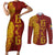 Tonga 676 Ngatu Tribal Tattoo Couples Matching Short Sleeve Bodycon Dress and Long Sleeve Button Shirt