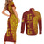 Tonga 676 Ngatu Tribal Tattoo Couples Matching Short Sleeve Bodycon Dress and Long Sleeve Button Shirt