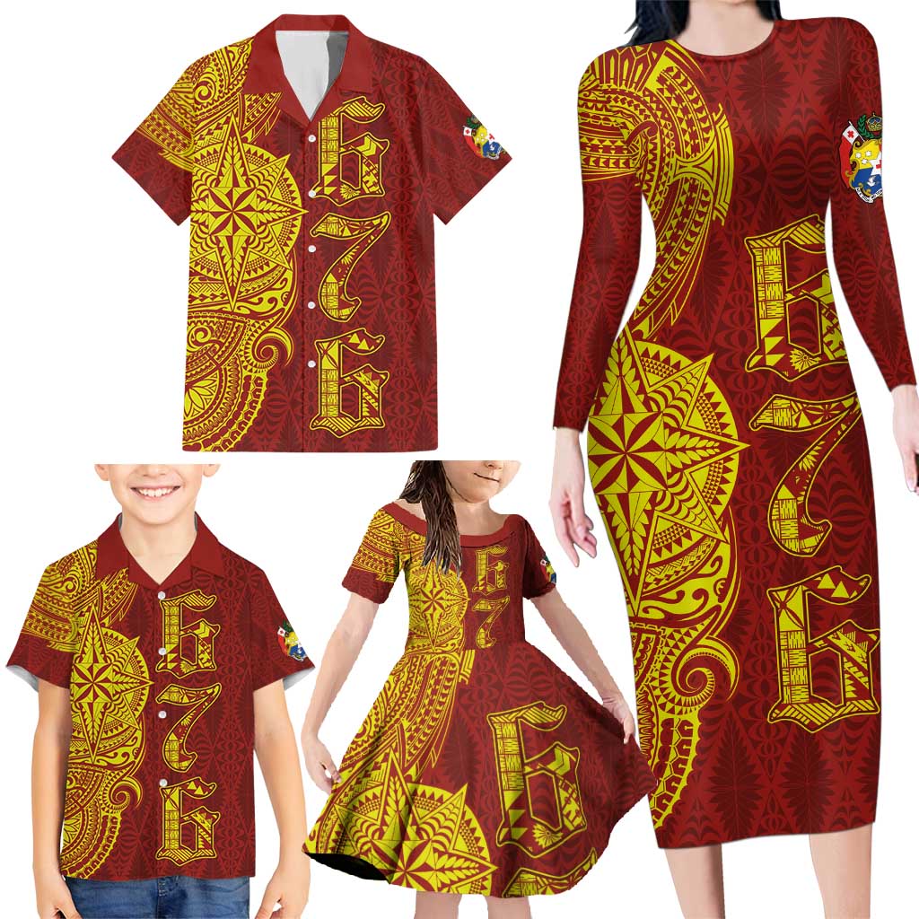 Tonga 676 Ngatu Tribal Tattoo Family Matching Long Sleeve Bodycon Dress and Hawaiian Shirt