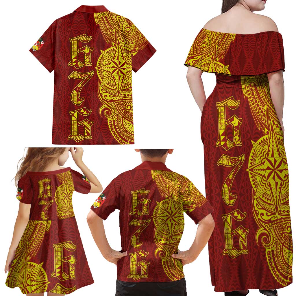 Tonga 676 Ngatu Tribal Tattoo Family Matching Off Shoulder Maxi Dress and Hawaiian Shirt