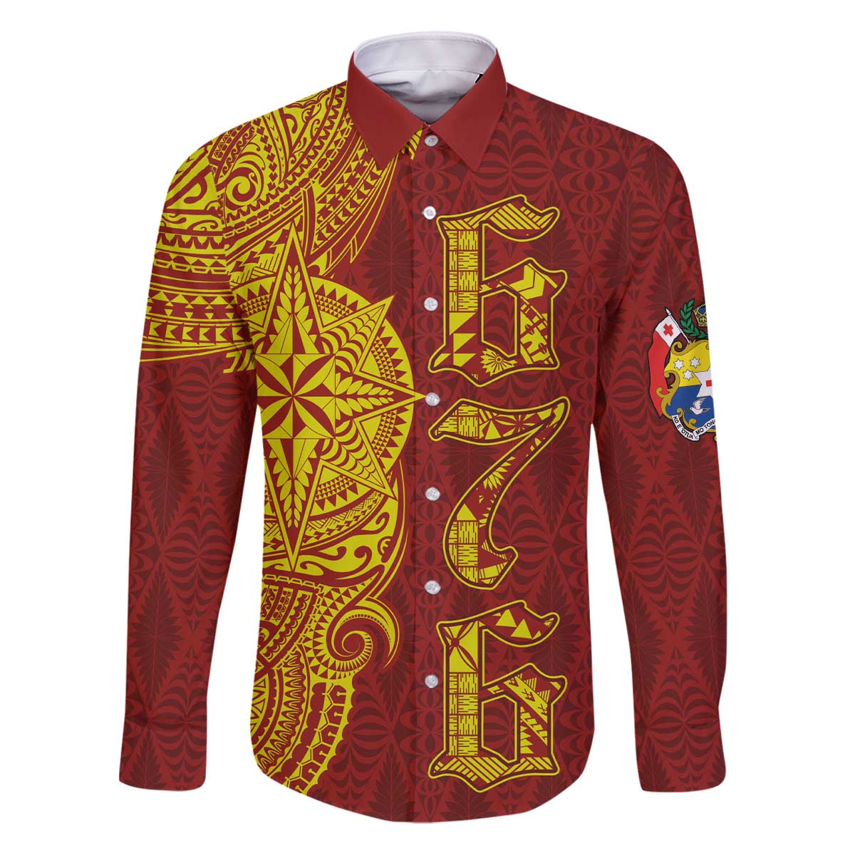 Tonga 676 Ngatu Tribal Tattoo Family Matching Puletasi and Hawaiian Shirt LT03 Dad's Shirt - Long Sleeve Red - Polynesian Pride