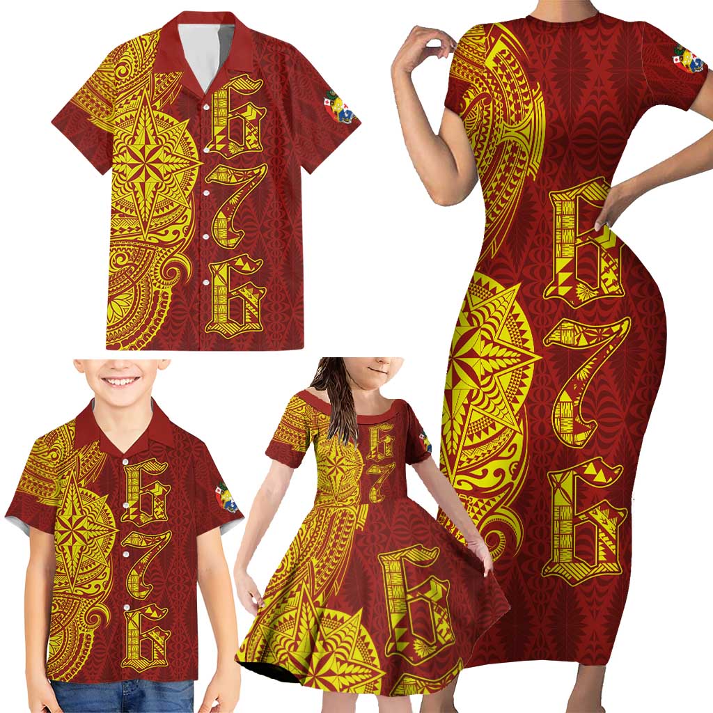 Tonga 676 Ngatu Tribal Tattoo Family Matching Short Sleeve Bodycon Dress and Hawaiian Shirt