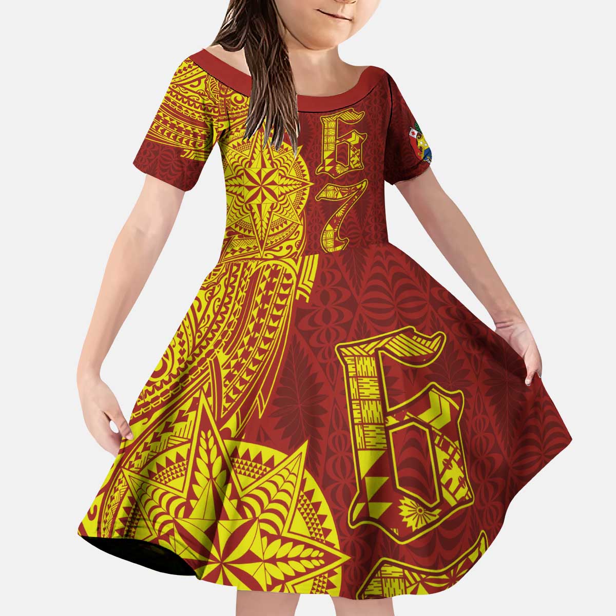 Tonga 676 Ngatu Tribal Tattoo Kid Short Sleeve Dress