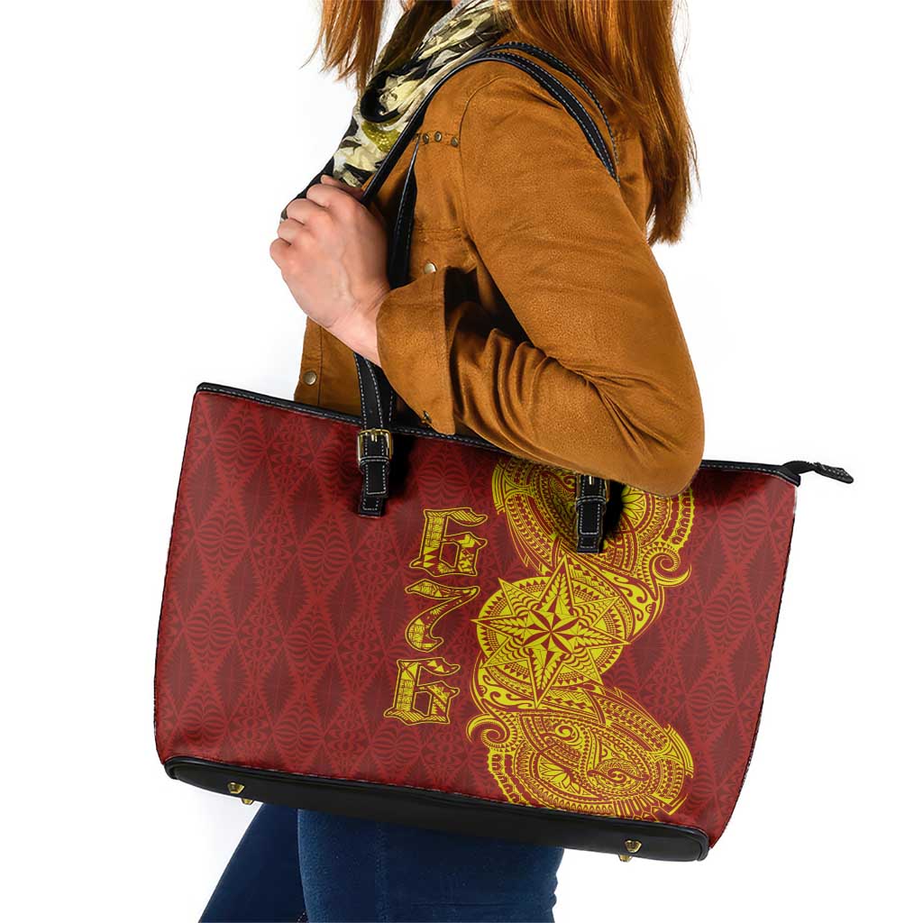 Tonga 676 Ngatu Tribal Tattoo Leather Tote Bag LT03 Red - Polynesian Pride