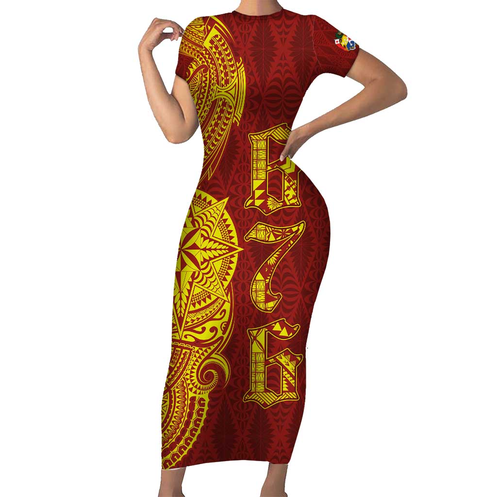 Tonga 676 Ngatu Tribal Tattoo Short Sleeve Bodycon Dress