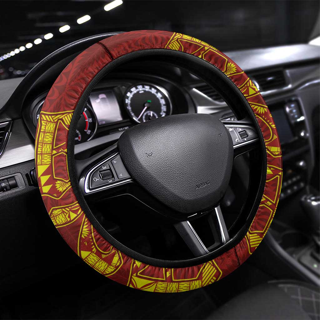 Tonga 676 Ngatu Tribal Tattoo Steering Wheel Cover LT03 Universal Fit Red - Polynesian Pride