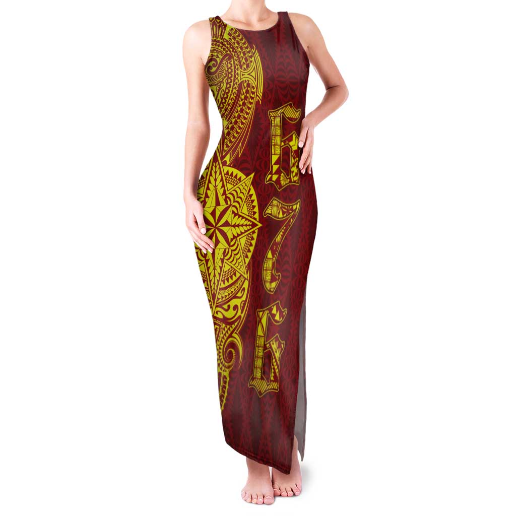 Tonga 676 Ngatu Tribal Tattoo Tank Maxi Dress LT03 Women Red - Polynesian Pride