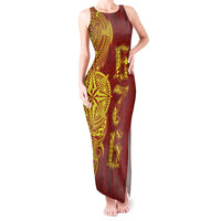 Tonga 676 Ngatu Tribal Tattoo Tank Maxi Dress LT03 Women Red - Polynesian Pride
