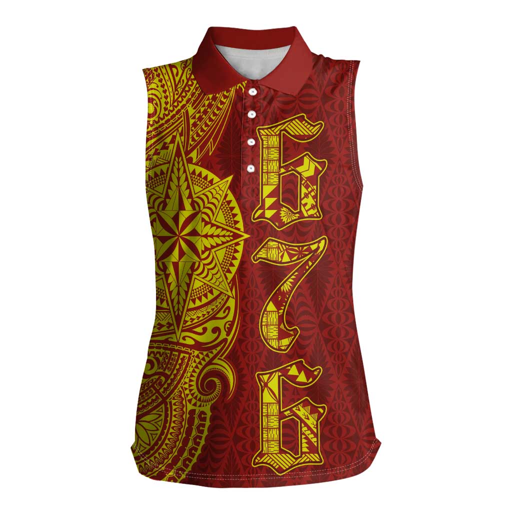 Tonga 676 Ngatu Tribal Tattoo Women Sleeveless Polo Shirt