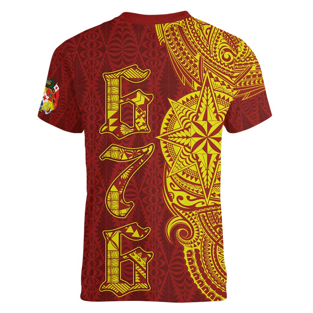 Tonga 676 Ngatu Tribal Tattoo Women V-Neck T-Shirt