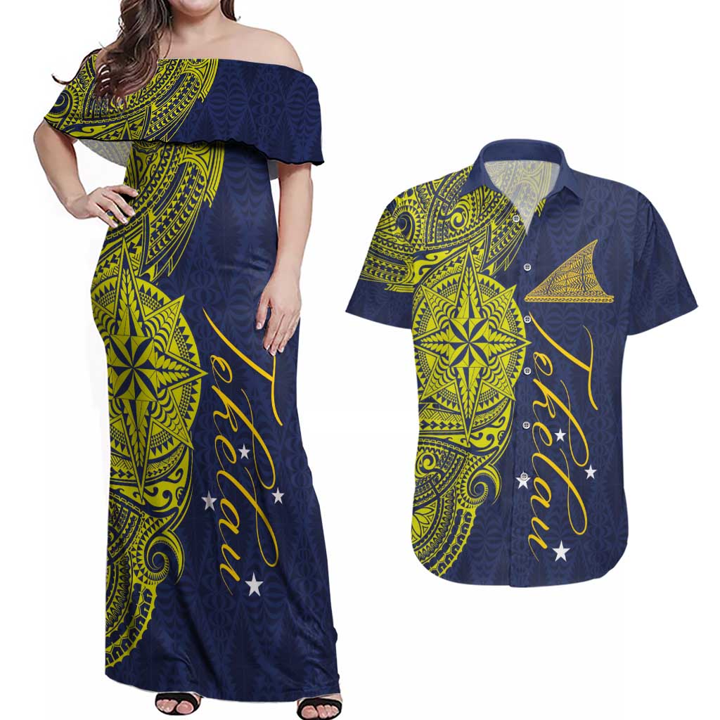 Personalised Tokelau Classic Ngatu Motifs Couples Matching Off Shoulder Maxi Dress and Hawaiian Shirt