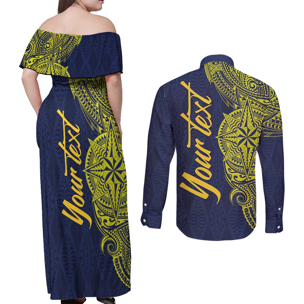Personalised Tokelau Classic Ngatu Motifs Couples Matching Off Shoulder Maxi Dress and Long Sleeve Button Shirt