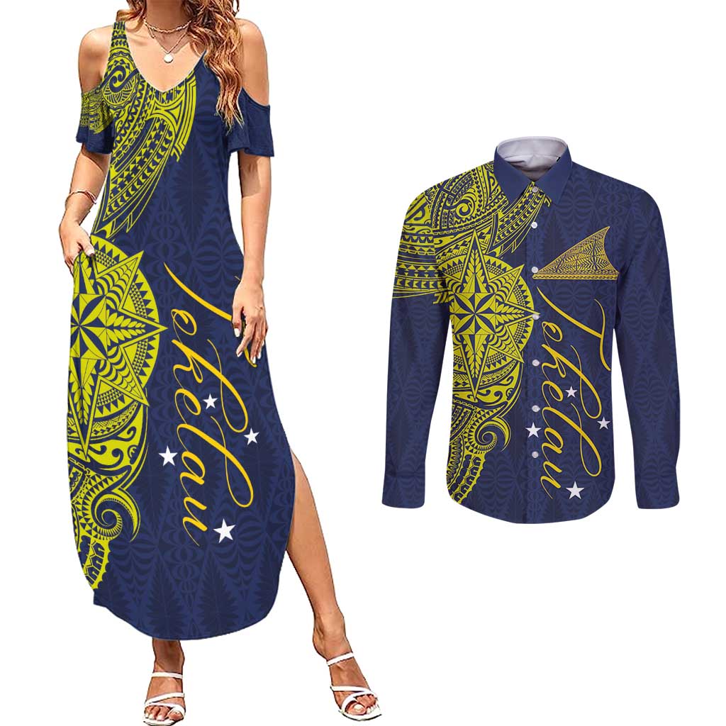 Personalised Tokelau Classic Ngatu Motifs Couples Matching Summer Maxi Dress and Long Sleeve Button Shirt