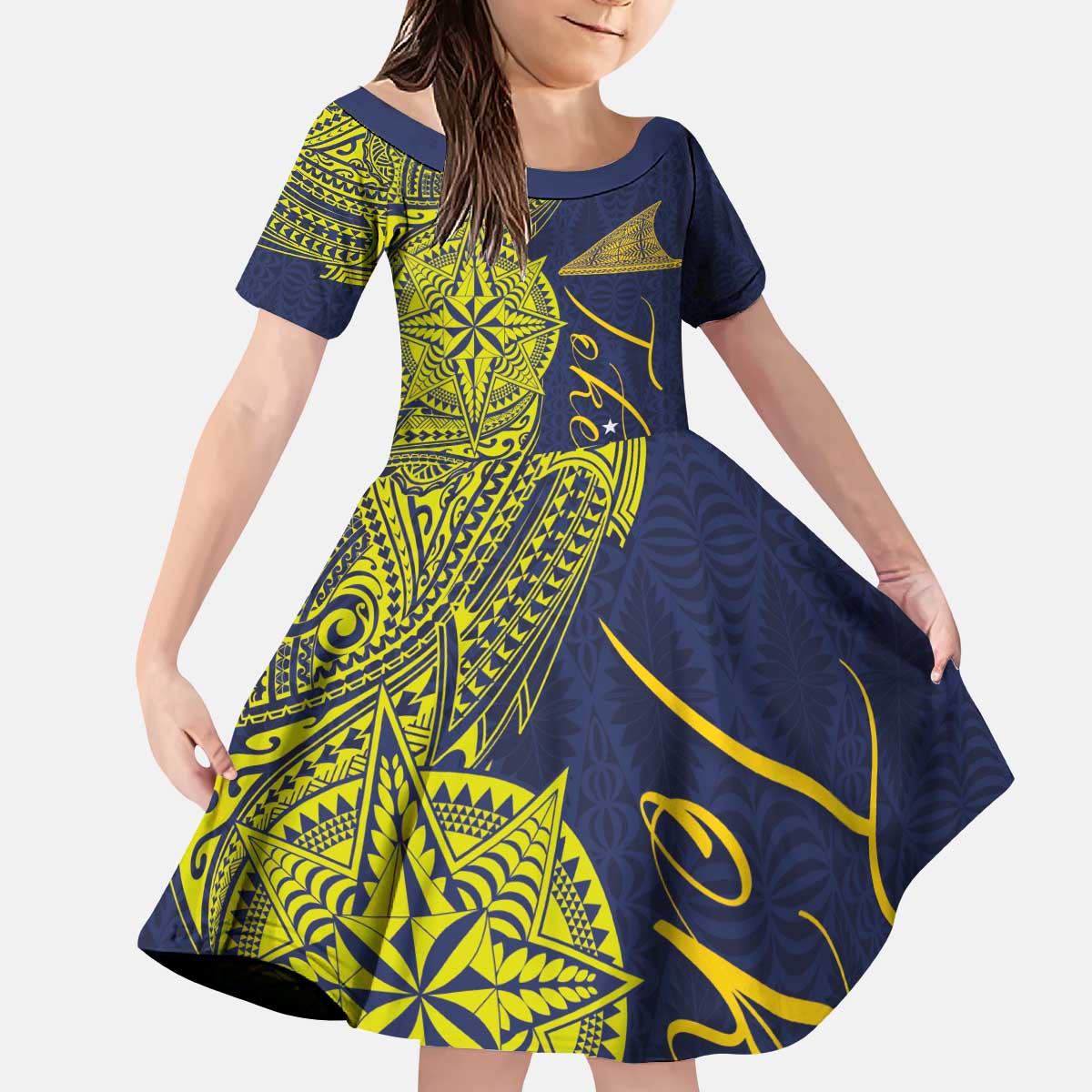 Personalised Tokelau Classic Ngatu Motifs Kid Short Sleeve Dress