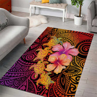 Hawaiian Hibiscus Turtle Tribal Polynesian Pattern Area Rug Colorful Color
