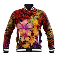 Hawaiian Hibiscus Turtle Tribal Polynesian Pattern Baseball Jacket Colorful Color LT03 Unisex Red - Polynesian Pride