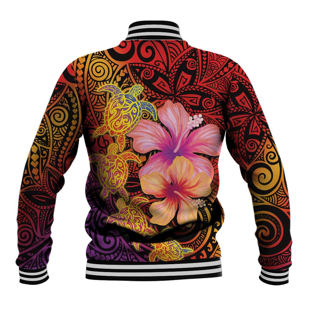 Hawaiian Hibiscus Turtle Tribal Polynesian Pattern Baseball Jacket Colorful Color LT03 - Polynesian Pride