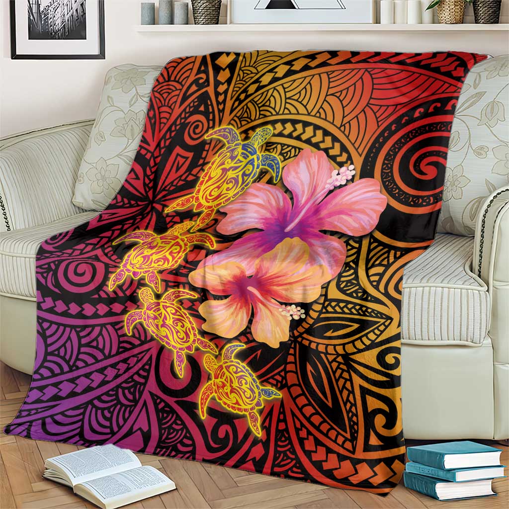 Hawaiian Hibiscus Turtle Tribal Polynesian Pattern Blanket Colorful Color LT03 - Polynesian Pride