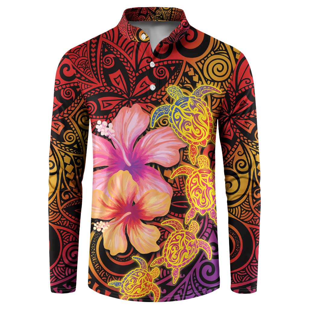 Hawaiian Hibiscus Turtle Tribal Polynesian Pattern Button Sweatshirt Colorful Color LT03 Red - Polynesian Pride