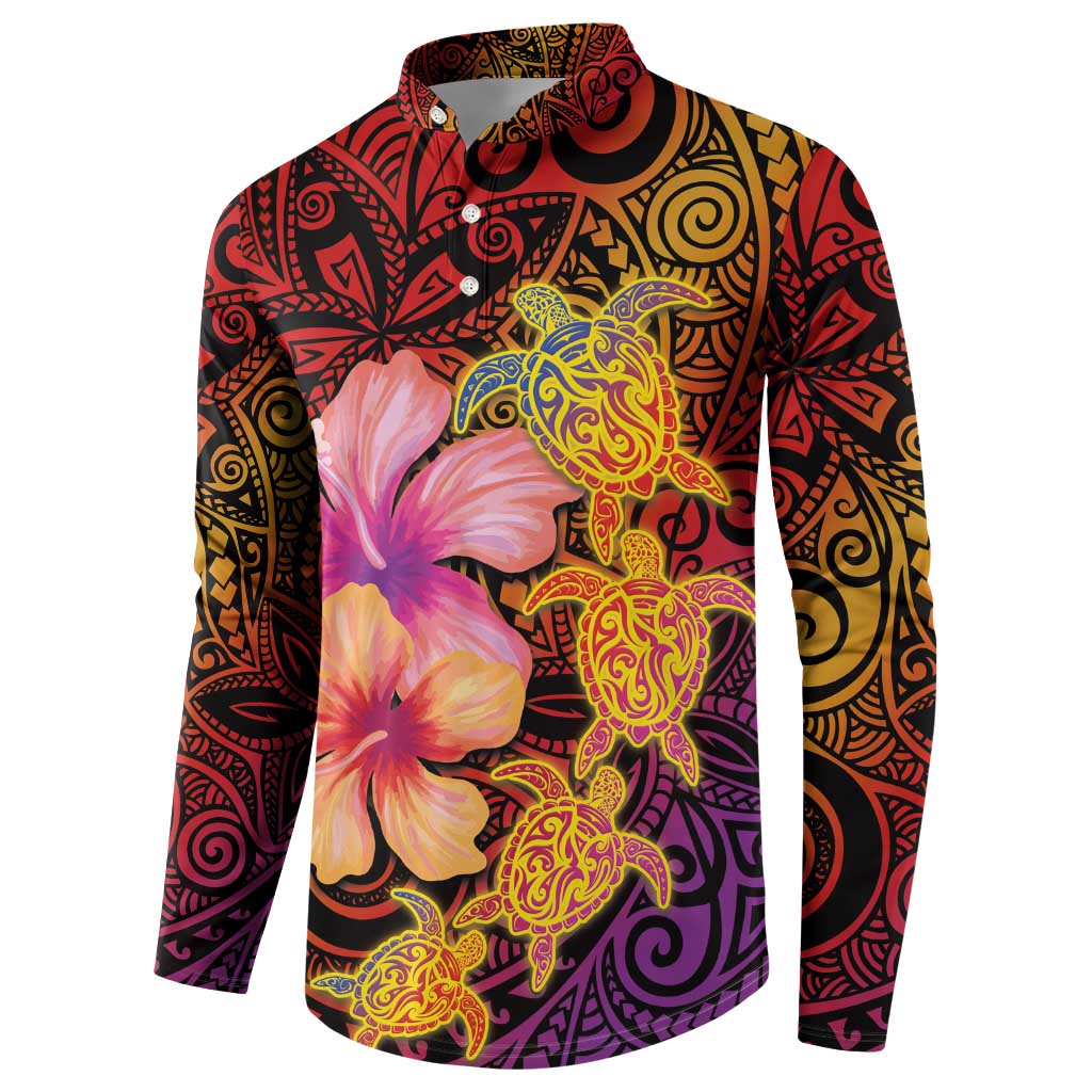 Hawaiian Hibiscus Turtle Tribal Polynesian Pattern Button Sweatshirt Colorful Color LT03 - Polynesian Pride