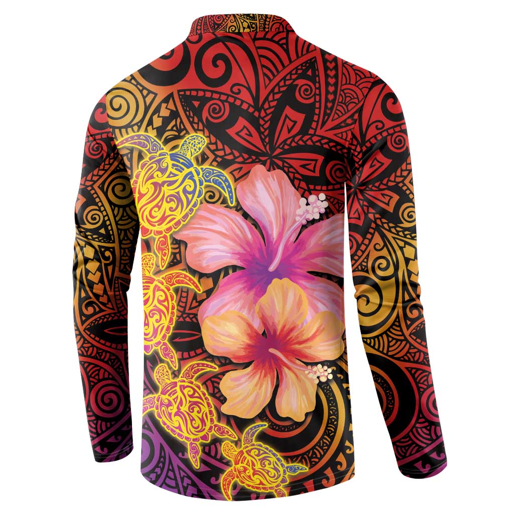 Hawaiian Hibiscus Turtle Tribal Polynesian Pattern Button Sweatshirt Colorful Color LT03 - Polynesian Pride