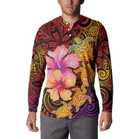 Hawaiian Hibiscus Turtle Tribal Polynesian Pattern Button Sweatshirt Colorful Color LT03 - Polynesian Pride