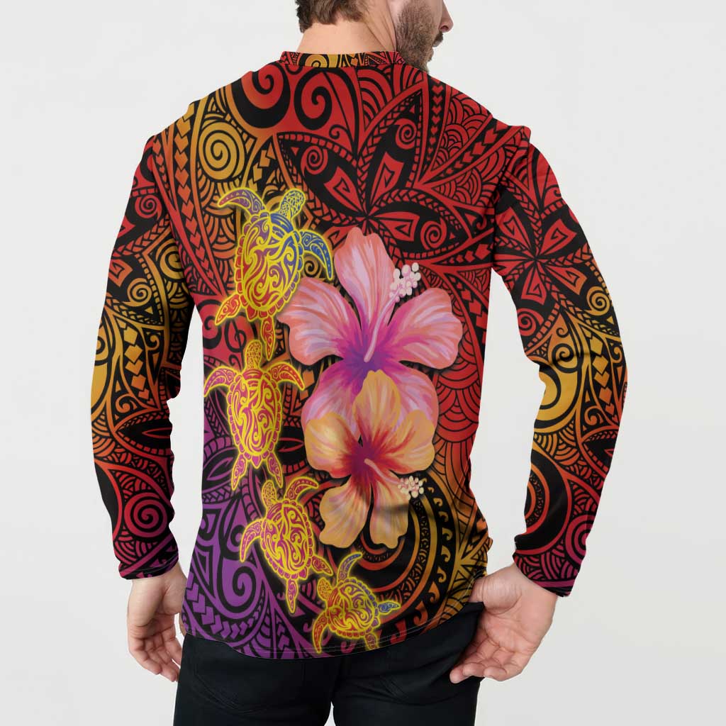 Hawaiian Hibiscus Turtle Tribal Polynesian Pattern Button Sweatshirt Colorful Color LT03 - Polynesian Pride