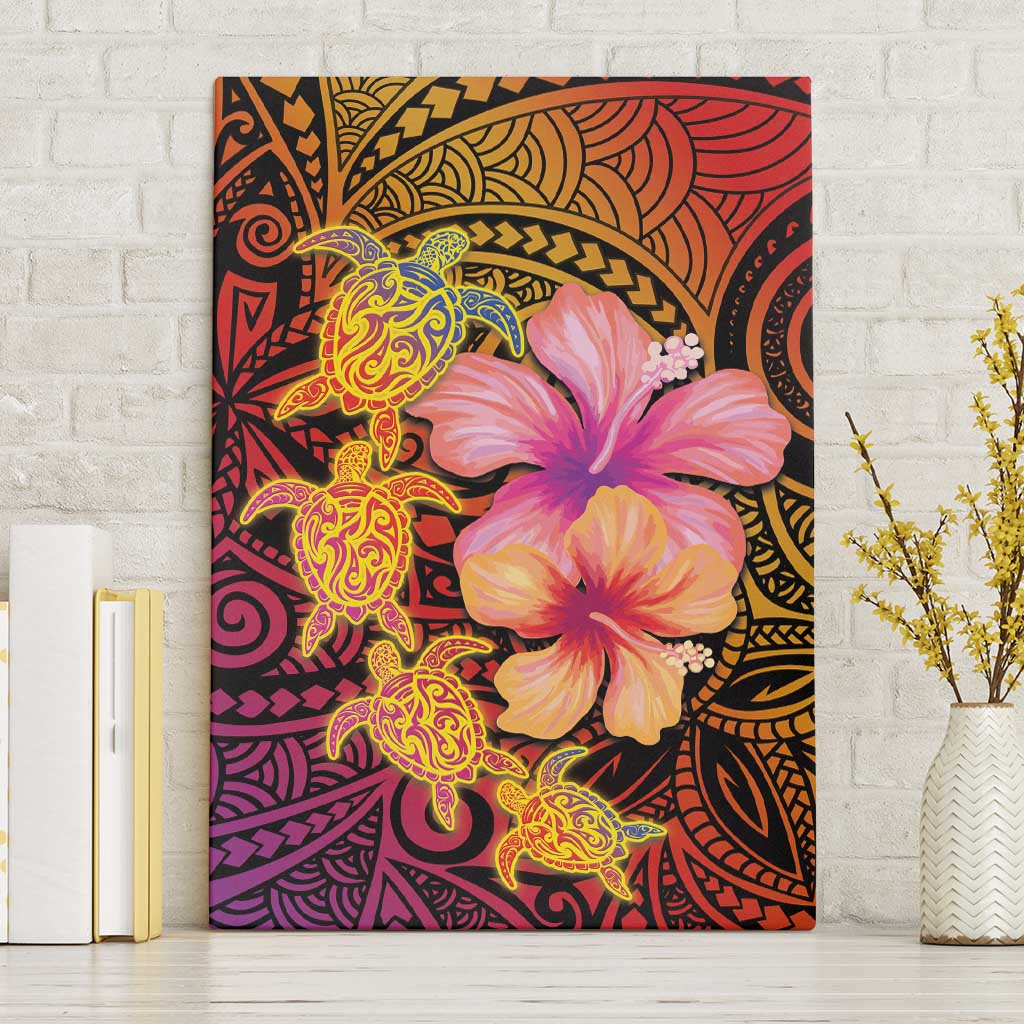 Hawaiian Hibiscus Turtle Tribal Polynesian Pattern Canvas Wall Art Colorful Color