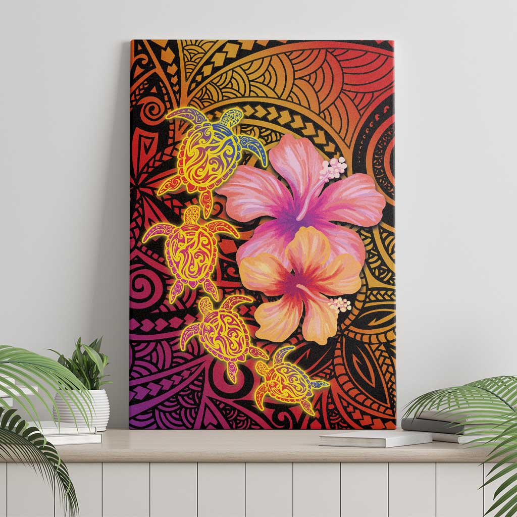 Hawaiian Hibiscus Turtle Tribal Polynesian Pattern Canvas Wall Art Colorful Color LT03 - Polynesian Pride