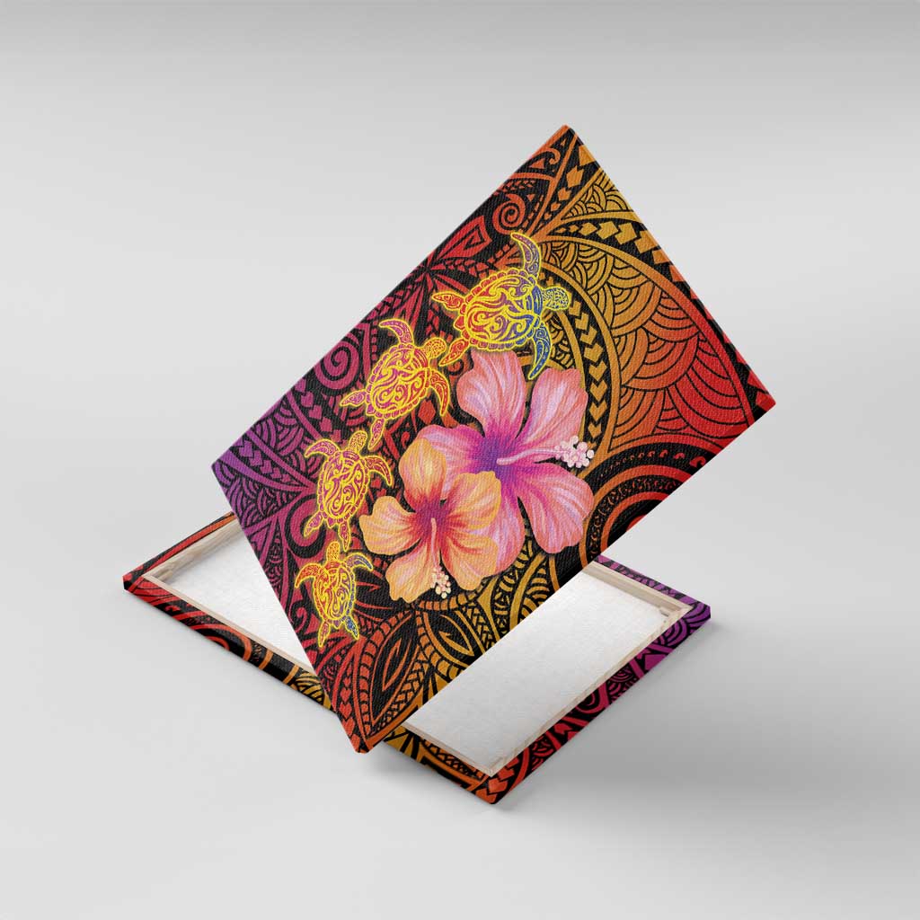 Hawaiian Hibiscus Turtle Tribal Polynesian Pattern Canvas Wall Art Colorful Color LT03 With Frame Red - Polynesian Pride