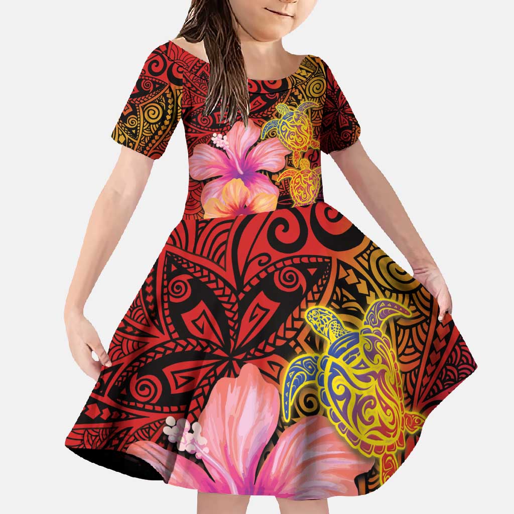 Hawaiian Hibiscus Turtle Tribal Polynesian Pattern Family Matching Mermaid Dress and Hawaiian Shirt Colorful Color