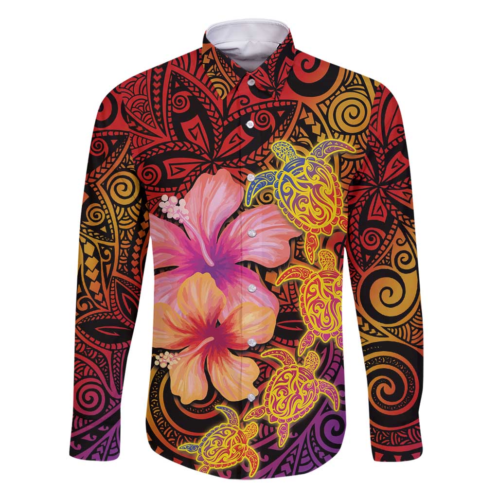Hawaiian Hibiscus Turtle Tribal Polynesian Pattern Family Matching Mermaid Dress and Hawaiian Shirt Colorful Color