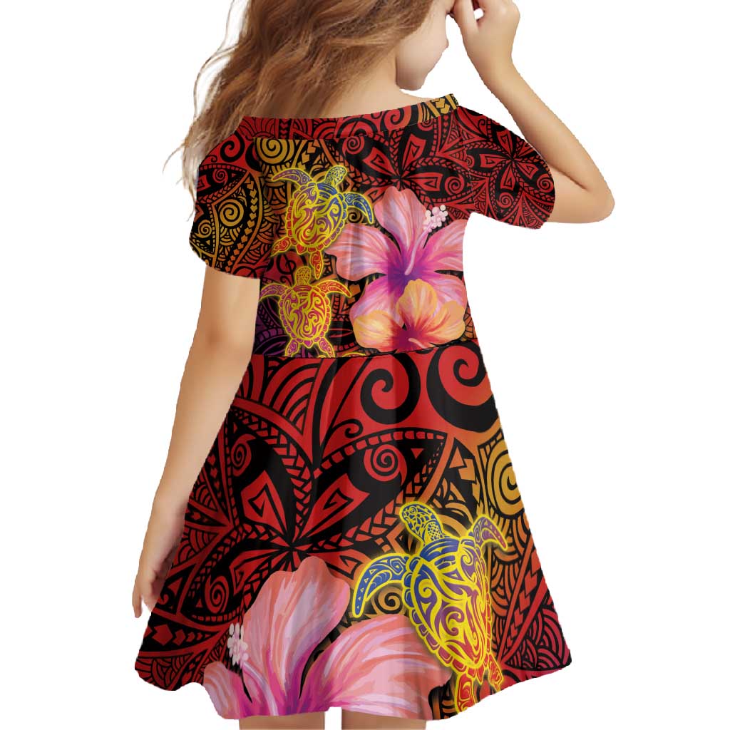 Hawaiian Hibiscus Turtle Tribal Polynesian Pattern Family Matching Off Shoulder Maxi Dress and Hawaiian Shirt Colorful Color