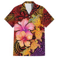 Hawaiian Hibiscus Turtle Tribal Polynesian Pattern Family Matching Off Shoulder Maxi Dress and Hawaiian Shirt Colorful Color