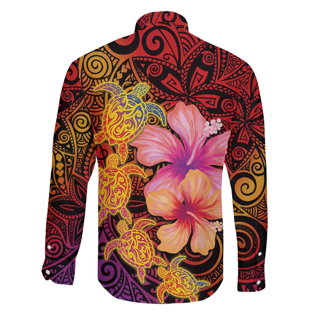 Hawaiian Hibiscus Turtle Tribal Polynesian Pattern Family Matching Off Shoulder Maxi Dress and Hawaiian Shirt Colorful Color