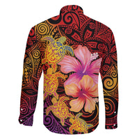 Hawaiian Hibiscus Turtle Tribal Polynesian Pattern Family Matching Off Shoulder Maxi Dress and Hawaiian Shirt Colorful Color