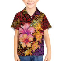 Hawaiian Hibiscus Turtle Tribal Polynesian Pattern Family Matching Off Shoulder Maxi Dress and Hawaiian Shirt Colorful Color