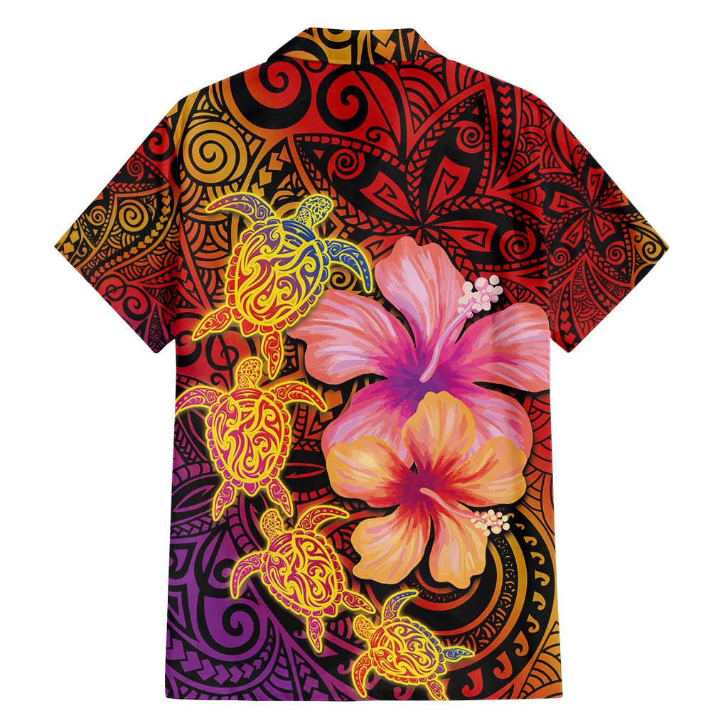 Hawaiian Hibiscus Turtle Tribal Polynesian Pattern Family Matching Tank Maxi Dress and Hawaiian Shirt Colorful Color
