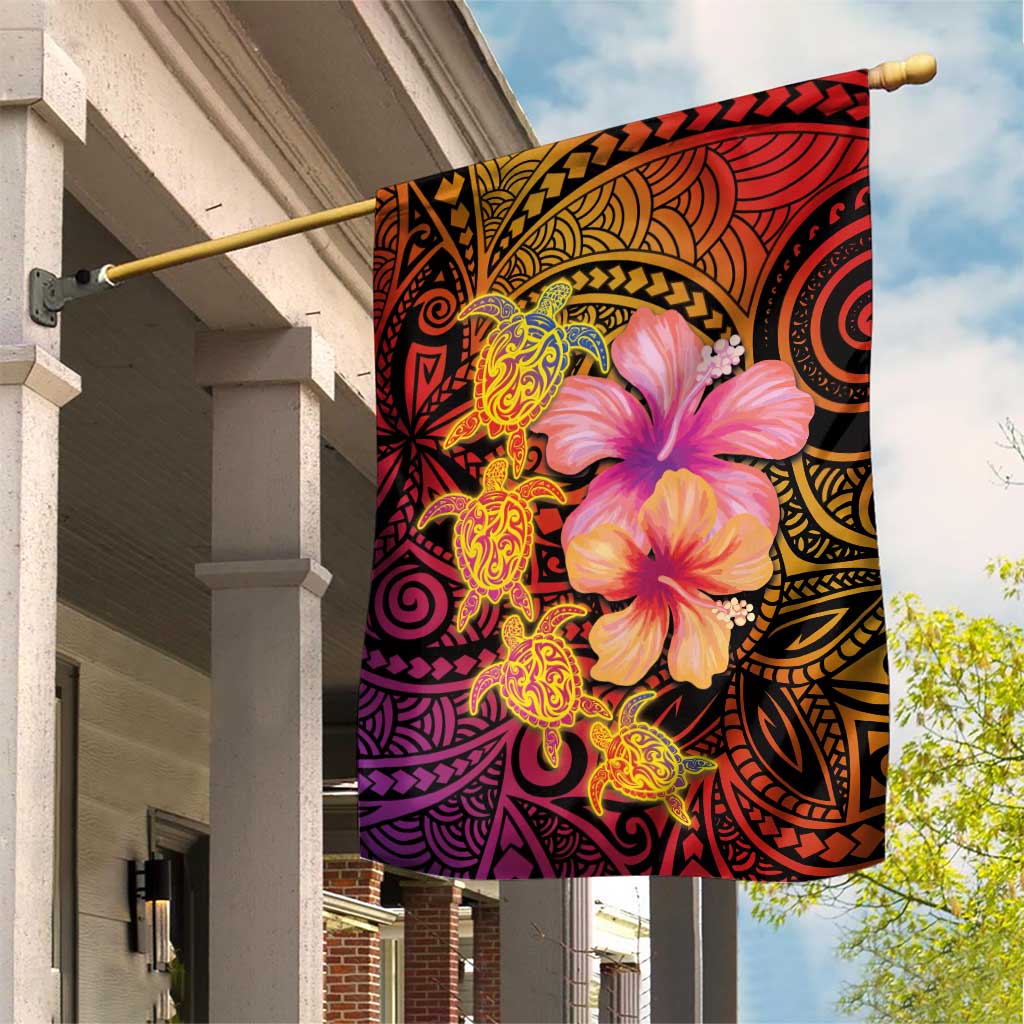 Hawaiian Hibiscus Turtle Tribal Polynesian Pattern Garden Flag Colorful Color