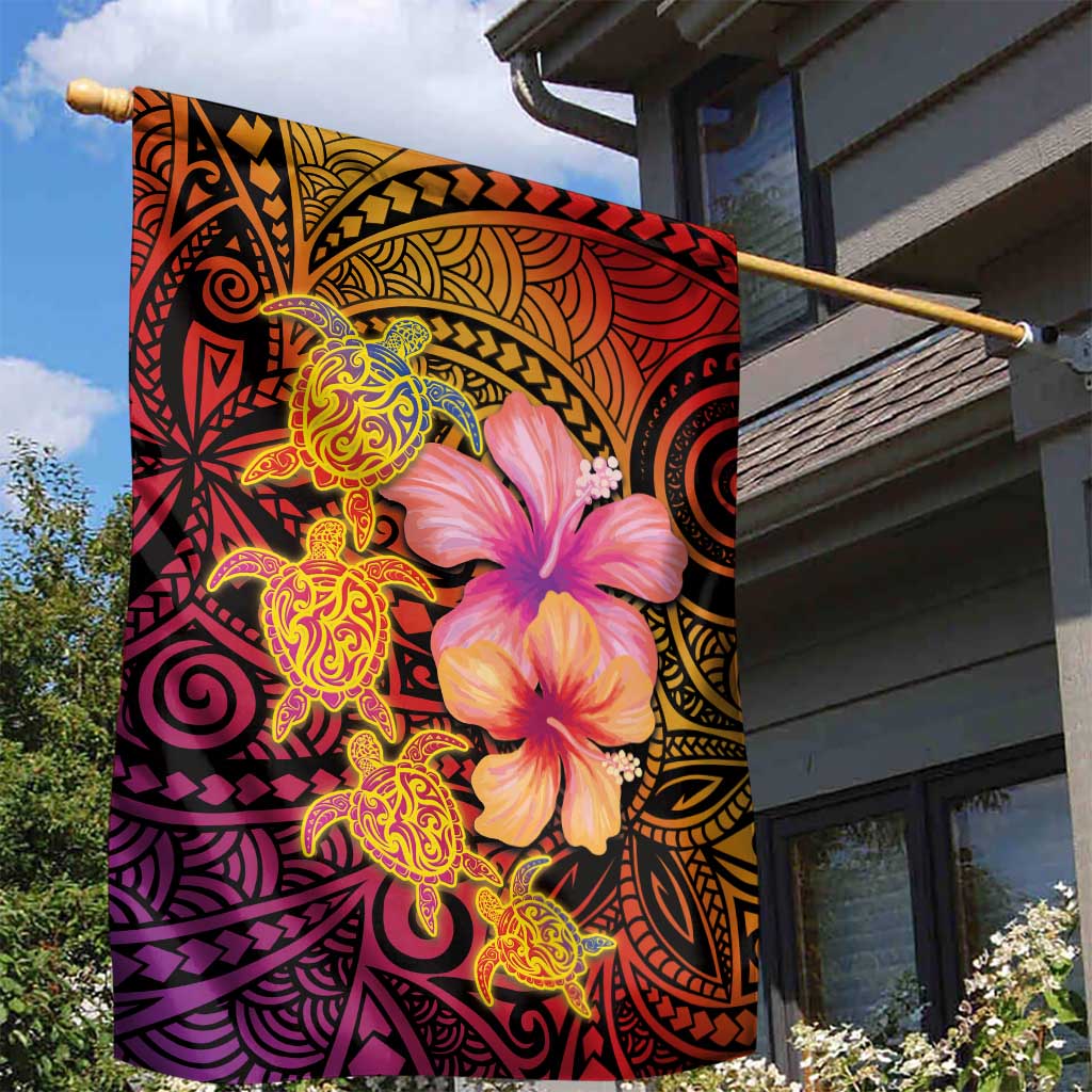 Hawaiian Hibiscus Turtle Tribal Polynesian Pattern Garden Flag Colorful Color LT03 - Polynesian Pride