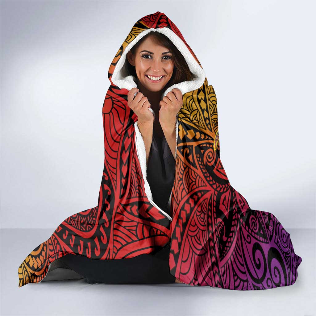 Hawaiian Hibiscus Turtle Tribal Polynesian Pattern Hooded Blanket Colorful Color LT03 - Polynesian Pride