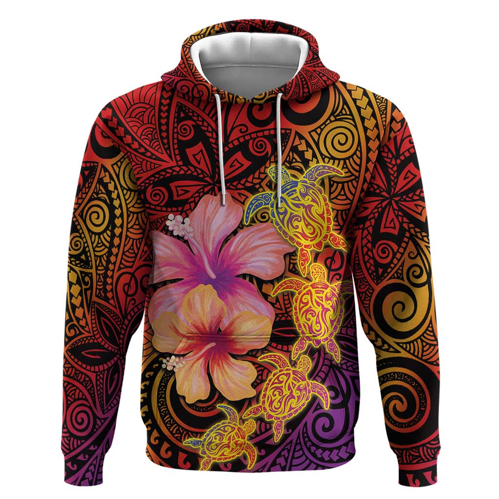 Hawaiian Hibiscus Turtle Tribal Polynesian Pattern Hoodie Colorful Color