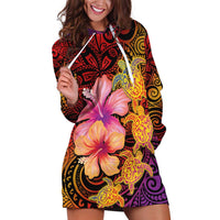 Hawaiian Hibiscus Turtle Tribal Polynesian Pattern Hoodie Dress Colorful Color LT03 Red - Polynesian Pride