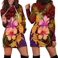 Hawaiian Hibiscus Turtle Tribal Polynesian Pattern Hoodie Dress Colorful Color LT03 - Polynesian Pride