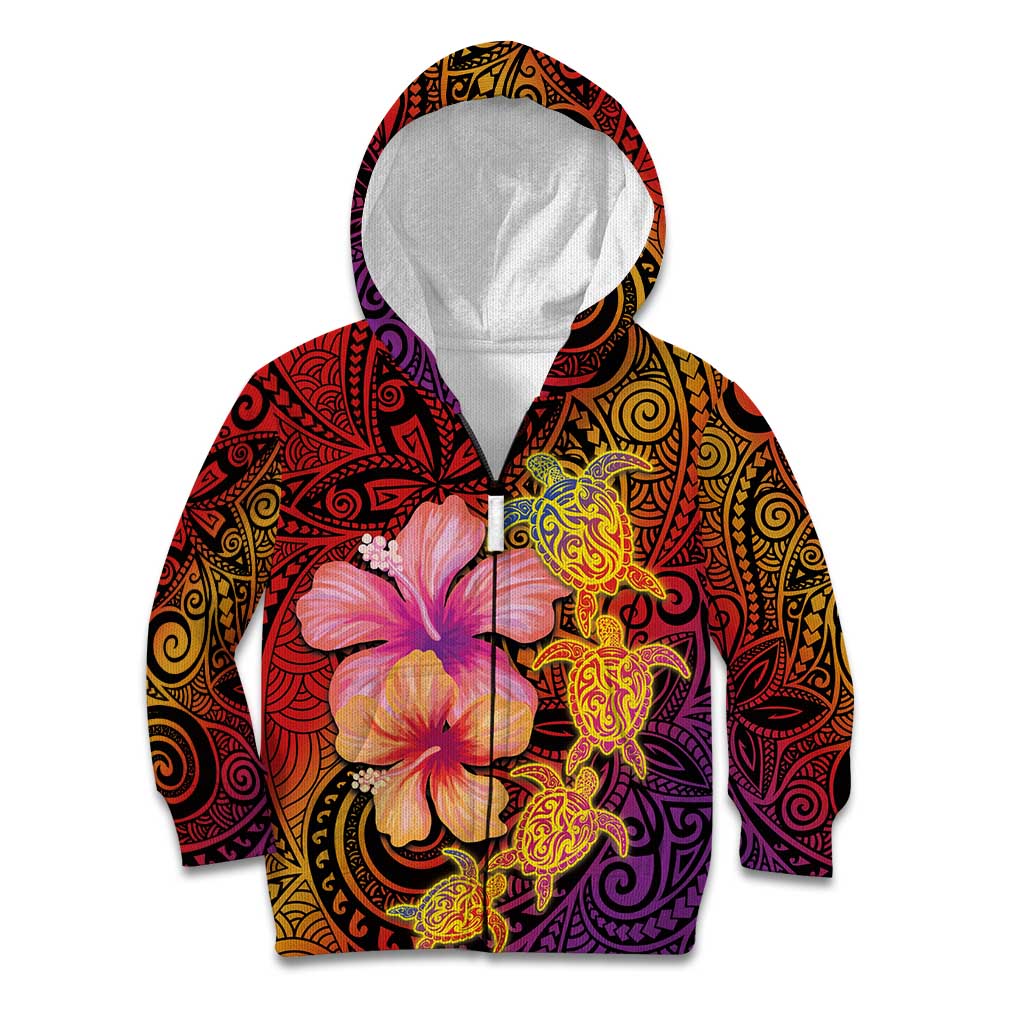 Hawaiian Hibiscus Turtle Tribal Polynesian Pattern Kid Hoodie Colorful Color